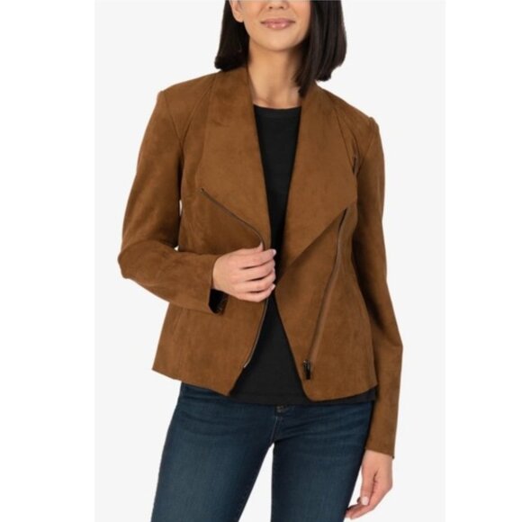 KUT from the Kloth Carina Faux Suede Drape Moto Jacket - Picture 1 of 7